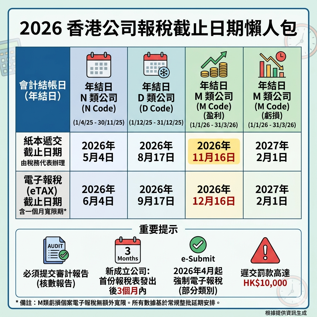 香港公司報稅 2026 截止日期